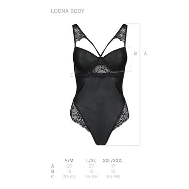 Боді з еко-шкіри та мережива Loona Body black S/M - Passion SO5356 фото