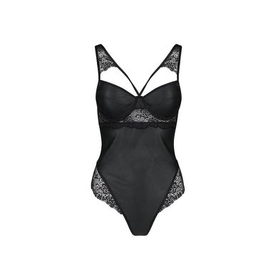 Боді з еко-шкіри та мережива Loona Body black S/M - Passion SO5356 фото