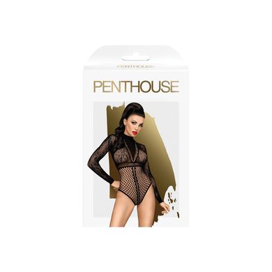 Боді Penthouse Spicy Whisper XL Black, імітація топу з довгими рукавами, закрите декольте SO6426 фото