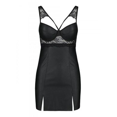 Бэби-долл из эко-кожи и кружева Loona Chemise black S/M - Passion SO5359 фото