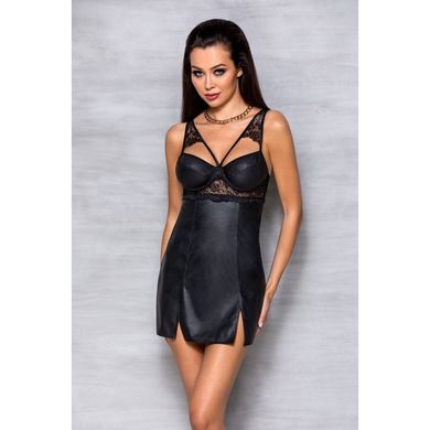 Бэби-долл из эко-кожи и кружева Loona Chemise black S/M - Passion SO5359 фото