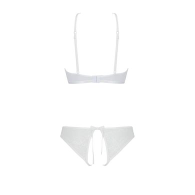 Комплект: бра, трусики з ажурним декором та відкритим кроком Ursula Set white L/XL — Passion SO5844 фото