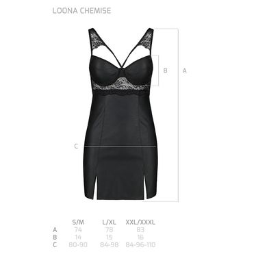 Бэби-долл из эко-кожи и кружева Loona Chemise black S/M - Passion SO5359 фото