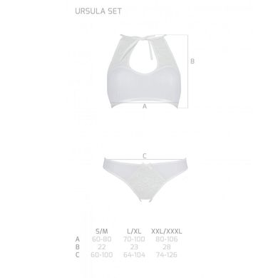 Комплект: бра, трусики з ажурним декором та відкритим кроком Ursula Set white S/M — Passion SO5845 фото